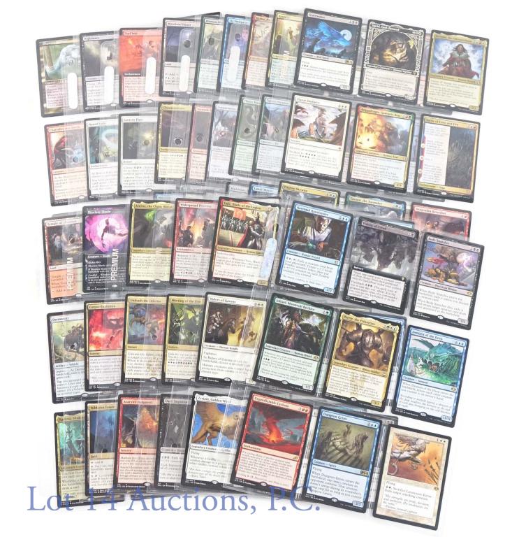 Magic The Gathering (MTG) Trading Cards (135): Magic The Gathering (MTG) Trading Cards (135 Cards Total). Features (15) pages of cards that are exclusively Mythic (orange-red / bronze) & Rare (gold). Also features some Legendary Creatures. The car