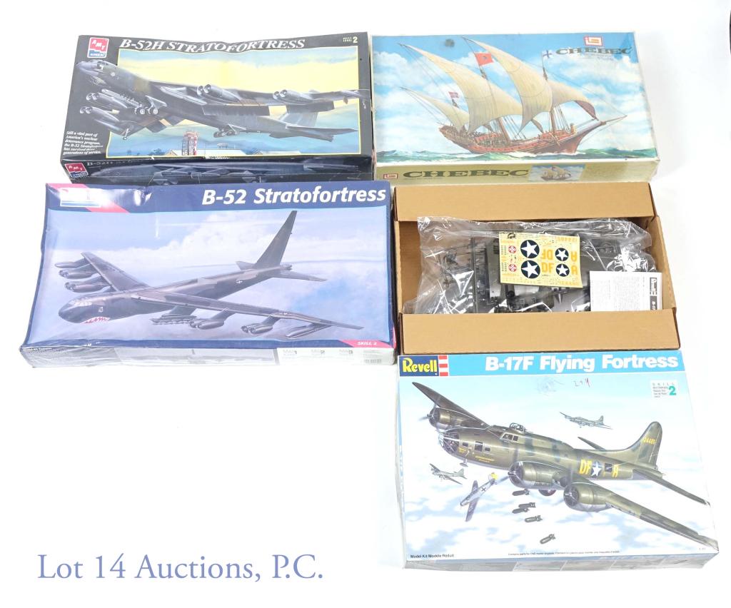 3 Planes & 1 Boat Model: 3 planes and 1 boat model. Includes: Chebec 1/80 Imai Sailing Vessel (sealed), Revell 1/48 5-17F Flying Fortress (not sealed), Monogram 1/72 B-52 Stratofortress Plane (sealed), AMT ERTL 1/72 B-52 Stra