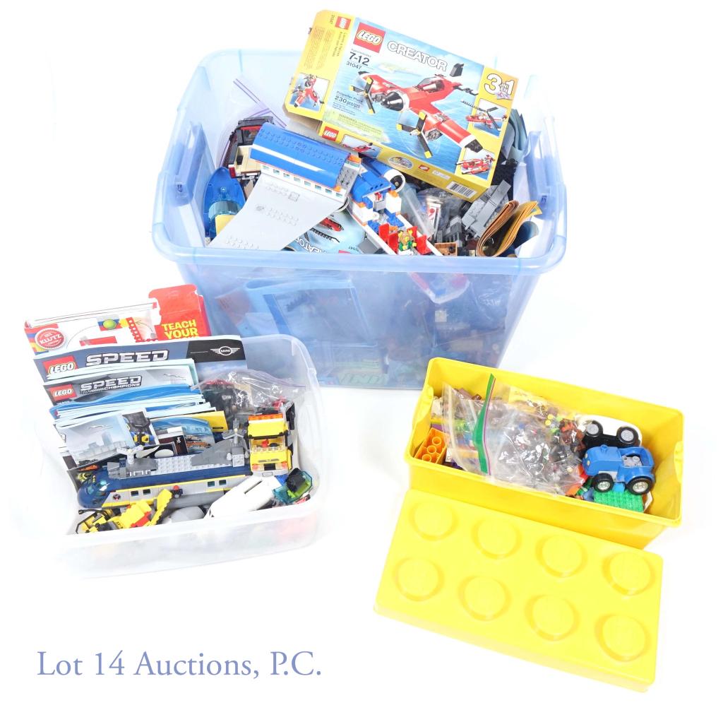30lb of Lego and Duplo Blocks: Mostly partially built Lego City kits and Lego Minifigures. Also includes some loose blocks, boxes and some instructions.