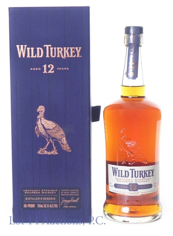 Wild Turkey Dist. Reserve 12 Yr - Japan: Wild Turkey Distiller's Reserve Kentucky straight bourbon whiskey. 12 years. 50.5% abv. 101 proof. 700 ml. In original presentation box. Made for distribution in Japan markets. Etch: LL/KJ17 0214 2022