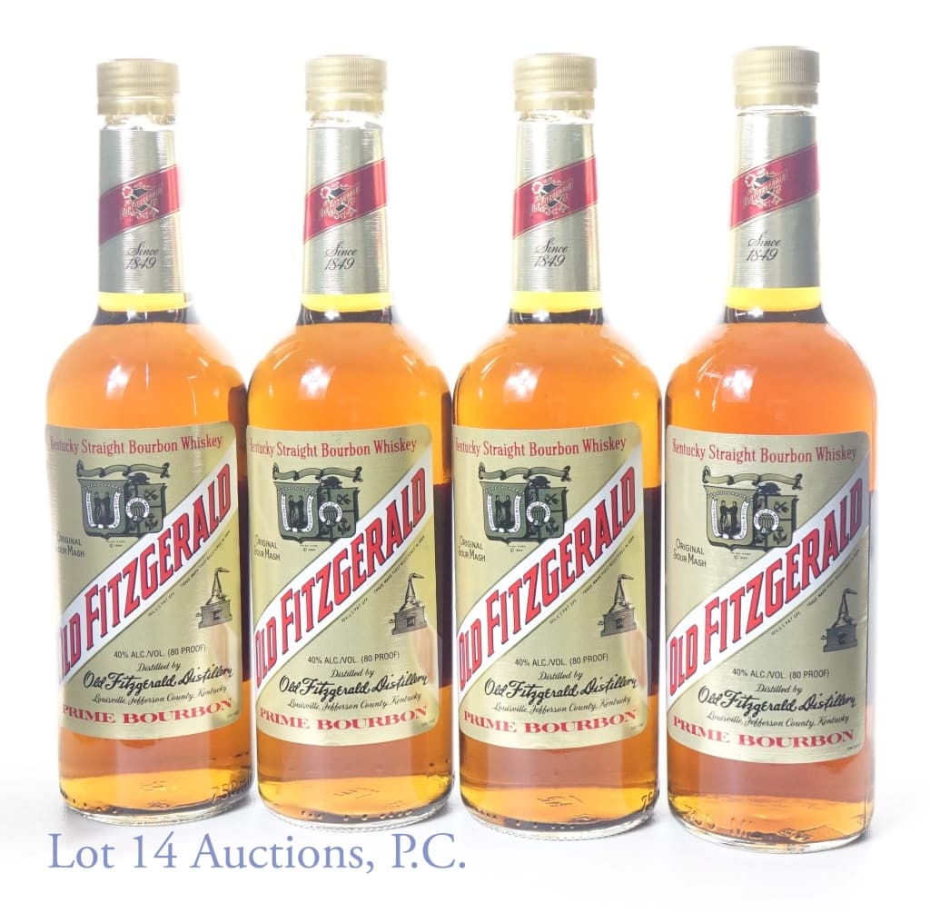 Old Fitzgerald Prime Bourbon Whiskey (4): 4 bottles of Old Fitzgerald Kentucky straight bourbon - Prime bourbon. 80 proof. 750 ml. Old Fitzgerald Distillery.