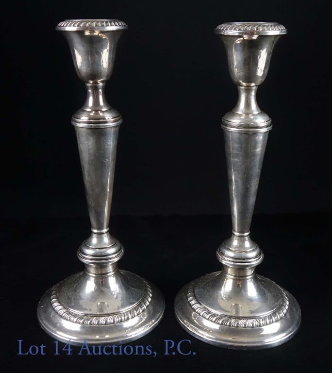 Weighted Gotham Sterling Silver Candle Holders (2): 2 weighted sterling candle holders by Gotham Sterling. 216 g individually. 9" tall.