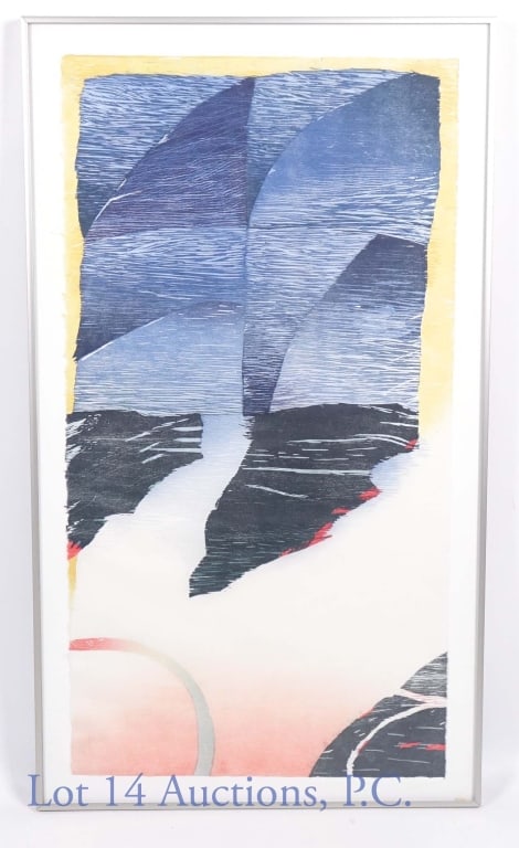 Karen Kunc (b. 1952) Color Woodcut "Island": *** LOCAL PICKUP or THIRD PARTY shipping only. *** Color woodcut entitled "Island" by American artist Karen Kunc (born 1952). Number 11 / 20. Signed by the artist and dated '84. Artwork is approximate