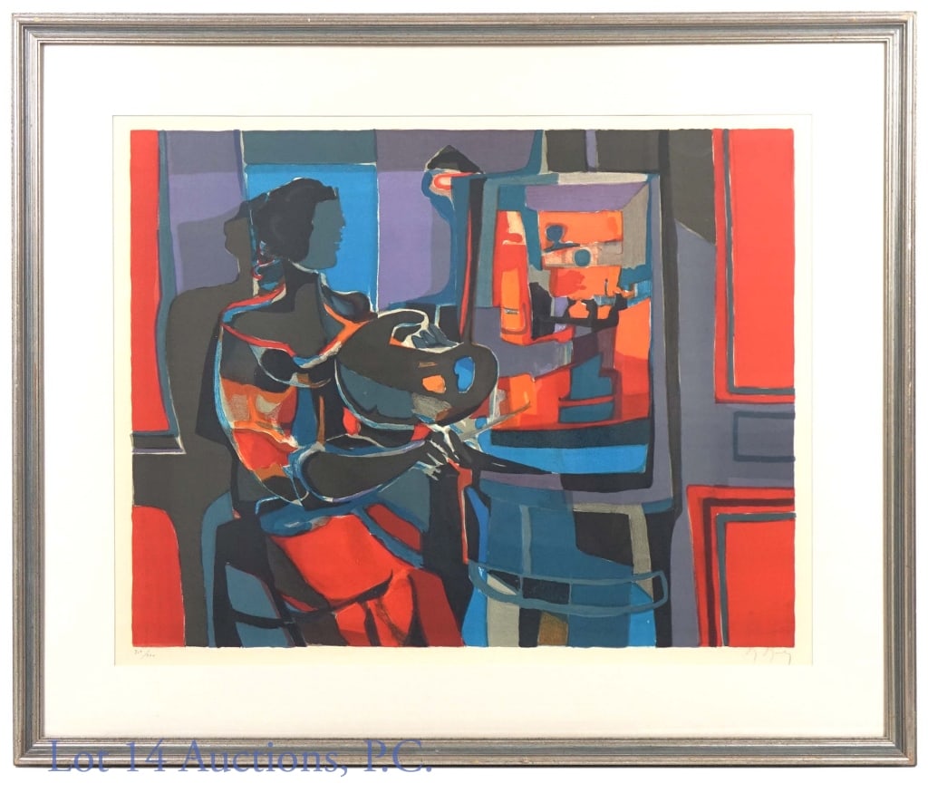 Marcel Mouly Studio de L'Artist Signed Lithograph: Marcel Mouly (1918-2008) "Studio de L'Artist" signed, numbered (209/220) and framed lithograph wall art. Approximately 39.5" wide and 33" tall. LOCAL PICK UP OR THIRD PARTY SHIPPING ONLY.