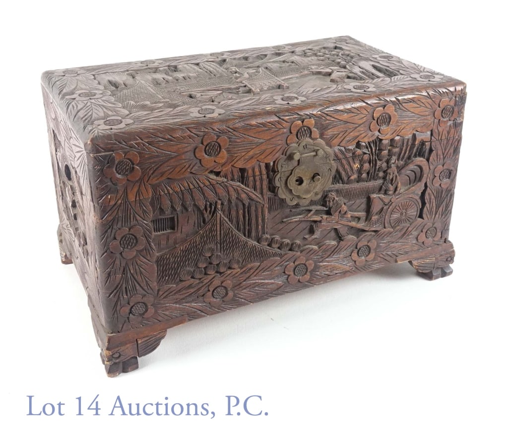 Engraved Tea Chest (Locked): Engraved tea chest. Locked without key. 10" L x 18" W x 10.5" H.