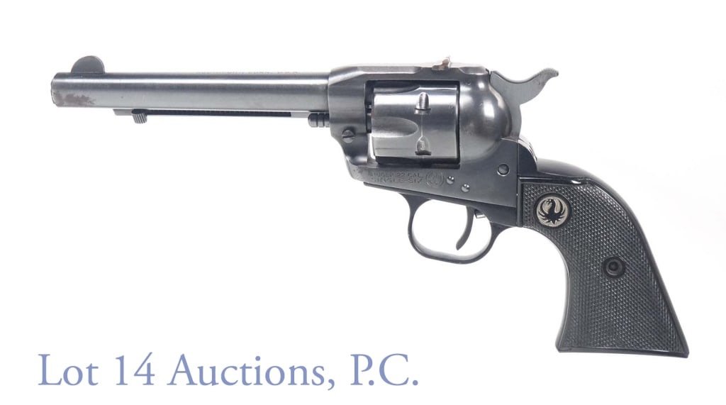 Ruger Single Six .22 Cal. Single Action Handgun: Ruger Single Six .22 caliber single-action revolver style handgun. Blue finish. Some pitting on barrel near muzzle and on hammer (please see photos). S/N 33929 (may be 1956, based on serial number, pe
