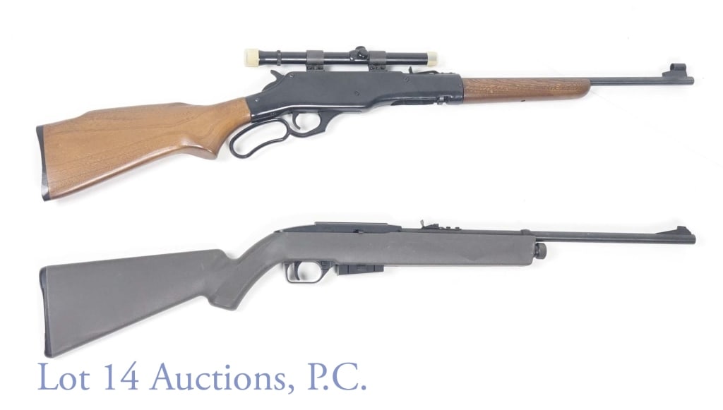 Crosman "99" 22 Cal. Pellgun & Mdl 1077 Rifles: Two Pellet rifles from Crosman. Vintage Crosman "99" 22 Cal Pellgun with Crosman 4 x 15 scope. Some wear to metal frame behind hammer. Minor scratches and one small, shallow nick to wood stock. Crosma