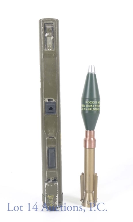 Inert M72 Light Anti-Tank Weapon + More: Lot includes: (1) INERT M72 LAW (light anti-tank weapon). (2) REPLICA 66mm M72A1 LAW rocket. (3) FM23-33 Manual for M72A1 and M72A2 (LAW).