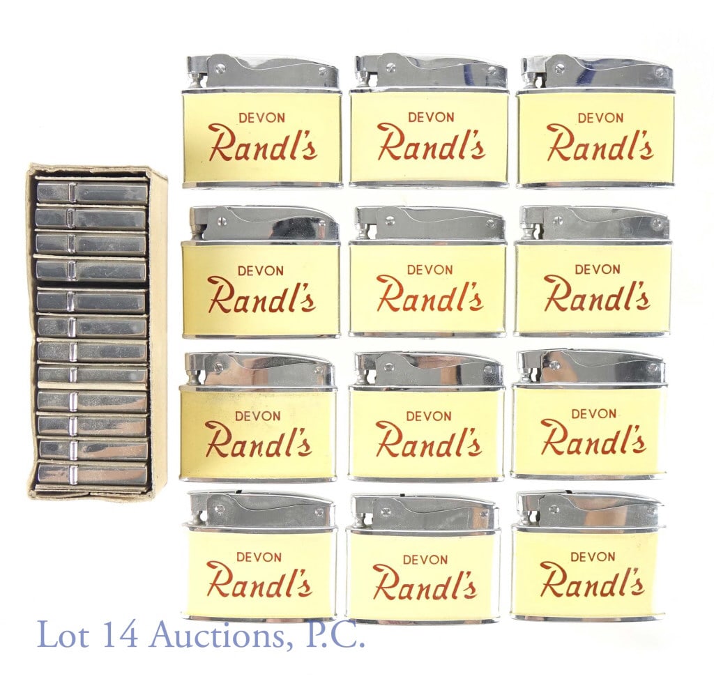 Advertising Promotional Cigarette Lighters: 12 cigarette lighters advertising Randl's on Devon Chicago (Originators of the Buffet Trays). Made in Japan. 3 appear to still be wrapped in original paper. ***** 12 Sharp mini cigarette lighters adve