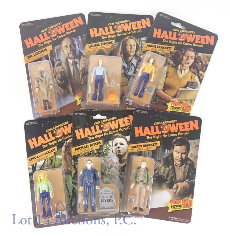 Fright Rags Halloween Figure Complete Collection: From Fright Rags and Plastic Meatball - the complete collection of (6) Halloween (1978) action figures. Laurie Strode, her friends Annie Brackett and Lynda Van Der Klok, Sheriff Brackett, Dr. Loomis, 