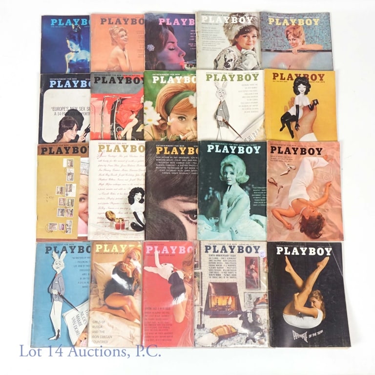 1963 & 1964 Playboy Magazines (20 All Unique): 20 unique issues of 1963 and 1964 Playboy Magazine. Condition varies. 1963: Feb, Mar, Apr, May, Jun, Jul, Aug, Sep, Oct, Nov. 1964: Jan, Feb, Mar, May, Jun, Aug, Sep, Oct, Nov, Dec.