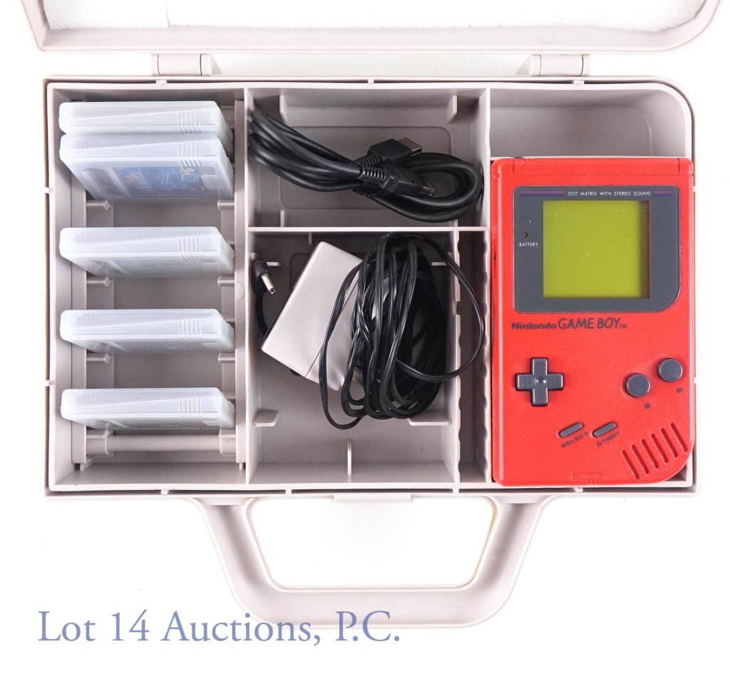 Nintendo Game Boy (Case, Games, More): 1989 Nintendo Game Boy DMG-01(Red, Per consigner, working!) *** Nintendo Game Boy model GB-80 carrying case. AC adapter, link cable. 5 games (cartridge only): Nintendo World Cup ** Qix ** Pipe Dream *