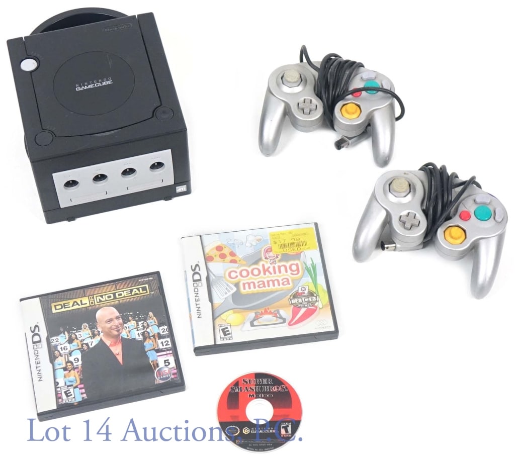 Nintendo Gamecube Console (2 Controllers + 1 Game): Nintendo Gamecube Video Game Console / System (With 2 Controllers + 1 Game). System is untested in house. Includes Super Smash Bros Melee (GC) & (2) Controllers. Also includes (2) Nintendo DS EMPTY GA