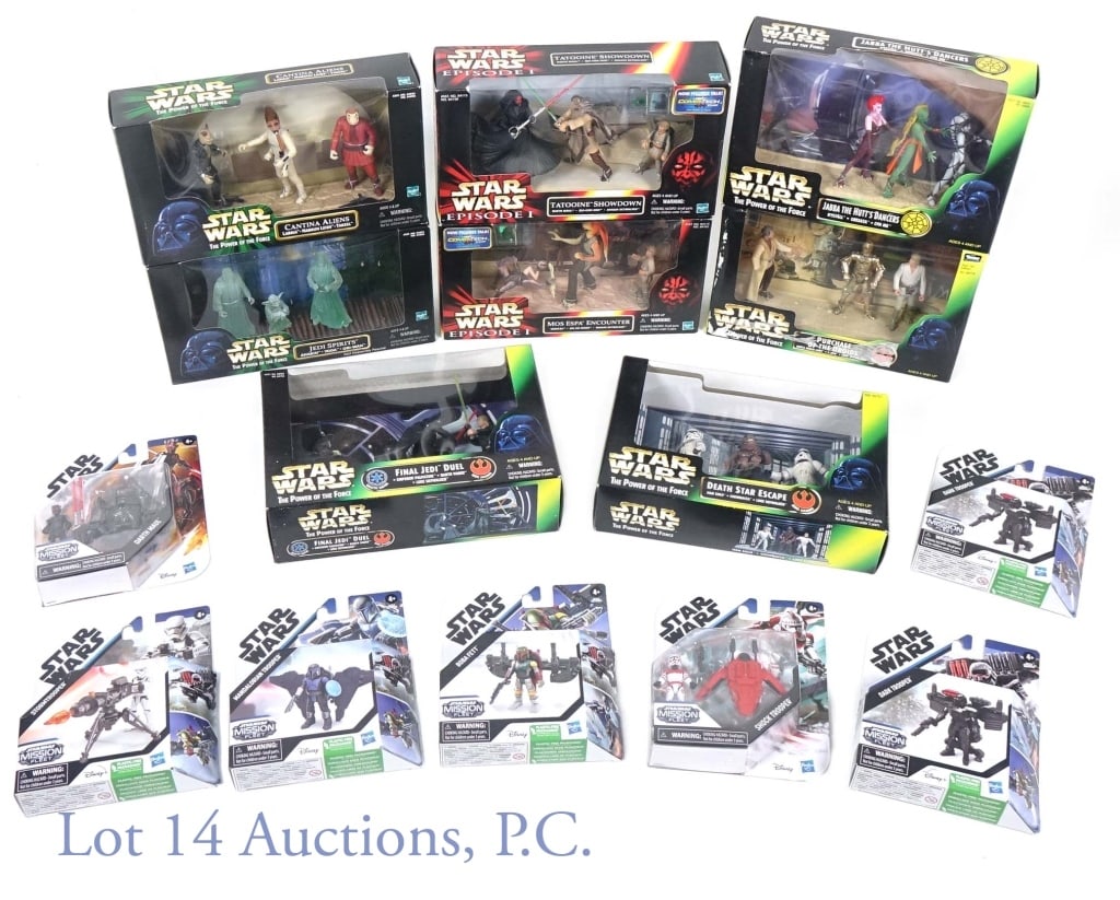 Hasbro Star Wars Action Figure Toys (Sealed) (15): Disney Hasbro Star Wars Toys & Action Figures (15 Figures Total) (Factory Sealed). Includes (6) 1997-1998 Hasbro The Power Of The Force Figures (Final Jedi Duel, Death Star Escape, Purchase Of The Dro