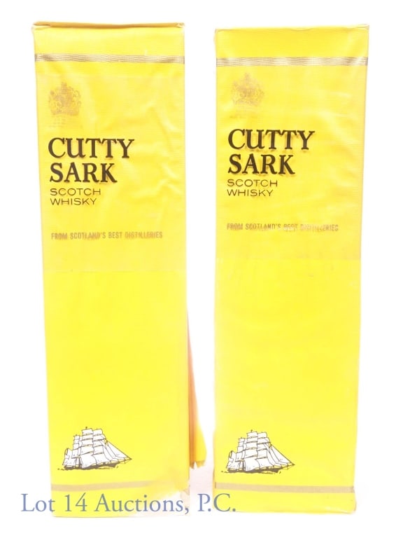 Cutty Sark Scotch Whisky 4/5 Quart (2): Two bottles of Cutty Sark Scotch Whisky. 86 proof, 4/5 quart. All three are sealed in original gift packaging.