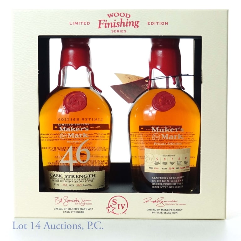Maker's Mark Wood Finishing Series 2-Pack: Maker's Mark Limited Edition Wood Finishing Series gift 2-pack. Includes: 375 mL of Maker's 46 Cask Strength 110.3 proof, and 375 mL of Maker's Private Selection 110 Proof. Staves-- 5 baked American P