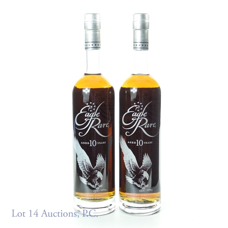 Eagle Rare Bourbon Whiskey 10 Yr (2): Two bottles: Eagle Rare Kentucky Straight Bourbon Whiskey aged 10 years, 90 proof, 750 ml.