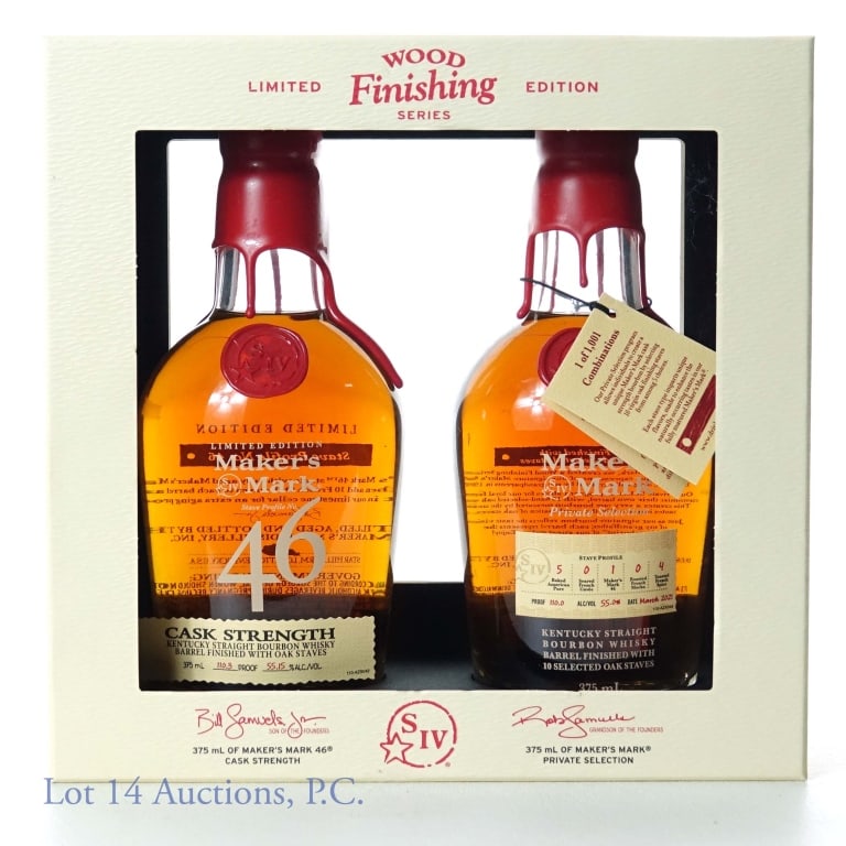 Maker's Mark Wood Finishing Series 2-Pack: Maker's Mark Limited Edition Wood Finishing Series gift 2-pack. Includes: 375 mL of Maker's 46 Cask Strength 110.3 proof, and 375 mL of Maker's Private Selection 110 Proof. Staves-- 5 baked American P