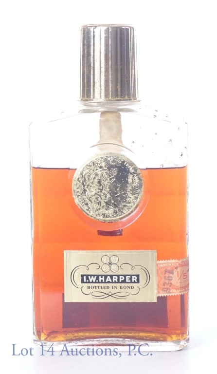 1953-58 I. W. Harper Bonded Bourbon: 1953 Distilled, 1958 Barreled, Bottled in Bond I. W. Harper Kentucky Straight Bourbon Whiskey. Louisville, KY. With District of Columbia (D.C.) tax stamp and Bonded strip. 100 proof, 4/5 quart. Low fi