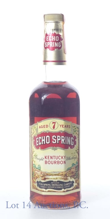 1965 or 67 Echo Spring 7 Year Old Kentucky Bourbon: 1965 or 1967 (both are embossed on bottom) Echo Spring 7 Year Old Straight Kentucky Bourbon Whiskey, Echo Spring Distilling Company, Louisville, KY & Frankfort, KY. 86 proof, 4/5 quart. Series 112 tax