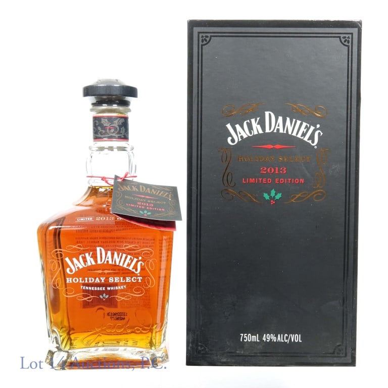 2013 Jack Daniel's Ltd. Ed. Holiday Select Whiskey: 2013 Jack Daniel's Holiday Select Tennessee Whiskey - limited edition. 49% abv. 98 proof. 750 ml. Bottling No. 010179. In original box and tag.