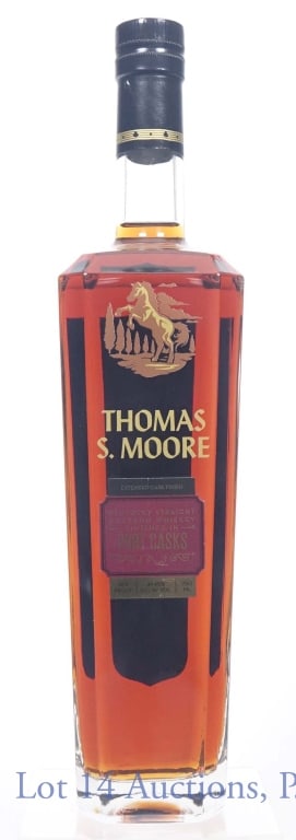 Thomas S Moore Bourbon - Port Cask Finish: Thomas S. Moore Kentucky straight bourbon whiskey - extended cask finish in port casks. 98.9 proof. 750 ml. Barton 1792 Distillery.