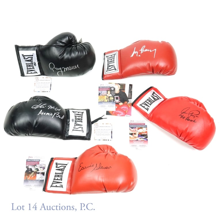 Signed Boxing Gloves All With COA's (5): Assortment of signed boxing gloves from some of the hardest hitting men in the sport. All have JSA COA's. Assortment includes: Oliver McCall inscribed "Atomic Bull" ***Ray Mercer (this glove has a Sch