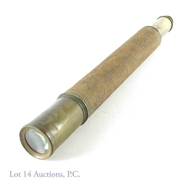 Telescope - Mid 19th C - Spencer & Browning & Co: 19th century single draw telescope. Signed Spencer & Browning & Co. London Day or Night. Wrapping on main tube is worn. Spencer & Browning was founded in 1778 and was known as Spencer, Browning & Co. 