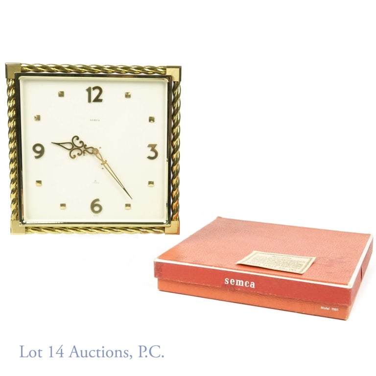 Semca Brass 7 Jewel 8 Day Swiss Wall Clock NR: NOT RUNNING. Semca Model 7851 new old stock 8 day, 7 jewel brass square wall clock. 8.75 x 8.75 x 1.5". S/N 743422.