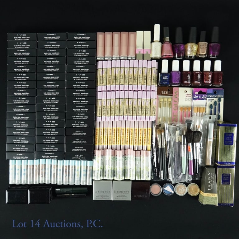 Makeup - Burt's Bees, MAC, Bare All+ (50+): Large Makeup Collection. Includes: lipsticks, lip shines / shimmers, nail polish, blush, brushes, and more. Brands include: Burt's Bees, MAC, Bare All, Laura Mercier, Hard Candy, and more.