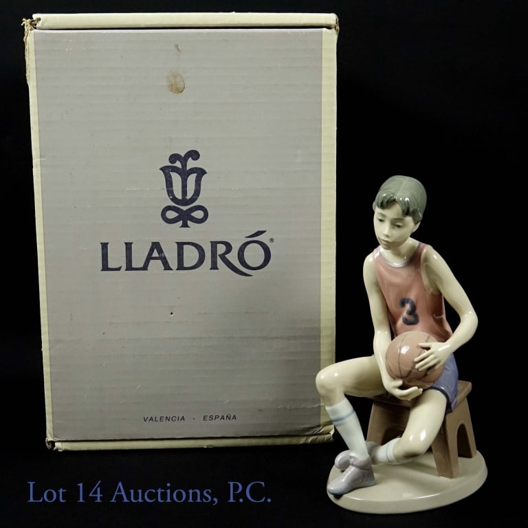 Lladro Sculpture Basketball Player # 6091: 1994 - 1998. Basketball Player Lladro. Item # 01006091. Spanish Name: Jugador de Basket. Sculptor: Joan Coderch. Year Issued: 1994. Year Retired: 1998. Finish: Glazed. Last Retail: $310.00. Height (in