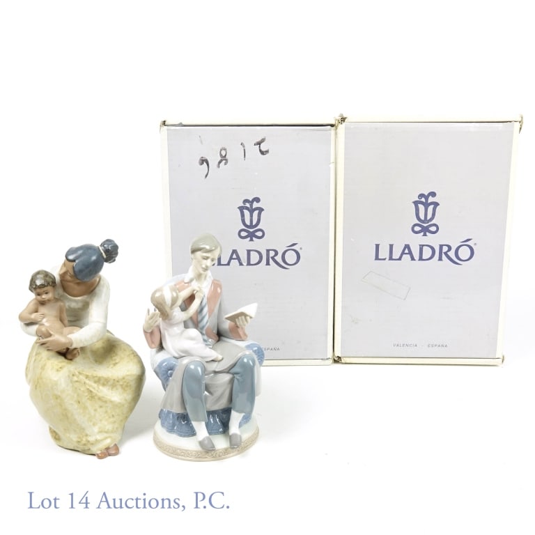 Lladro - Father's Day & The Greatest Love (2): Two Lladro sculptures. 1989 - 1996 Daddy's Little Girl / Father's Day. Item # 1005584. Spanish Name: Leeme Un Cuento. Sculptor: Juan Huerta Year Issued: 1989. Year Retired: 1996. Finish: Glazed. Last 