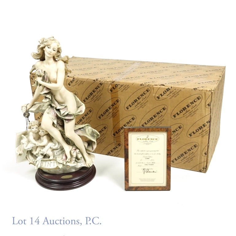 Giuseppe Armani Zodiac Gemini 426 C: Giuseppe Armani Sculpture "Gemini" Number 426C. 15.75" tall. With original box. #303 of 5000. Local Pick up or Third party shipping only. Lot 14 WILL NOT SHIP THIS PIECE, but we will facilitate the sh
