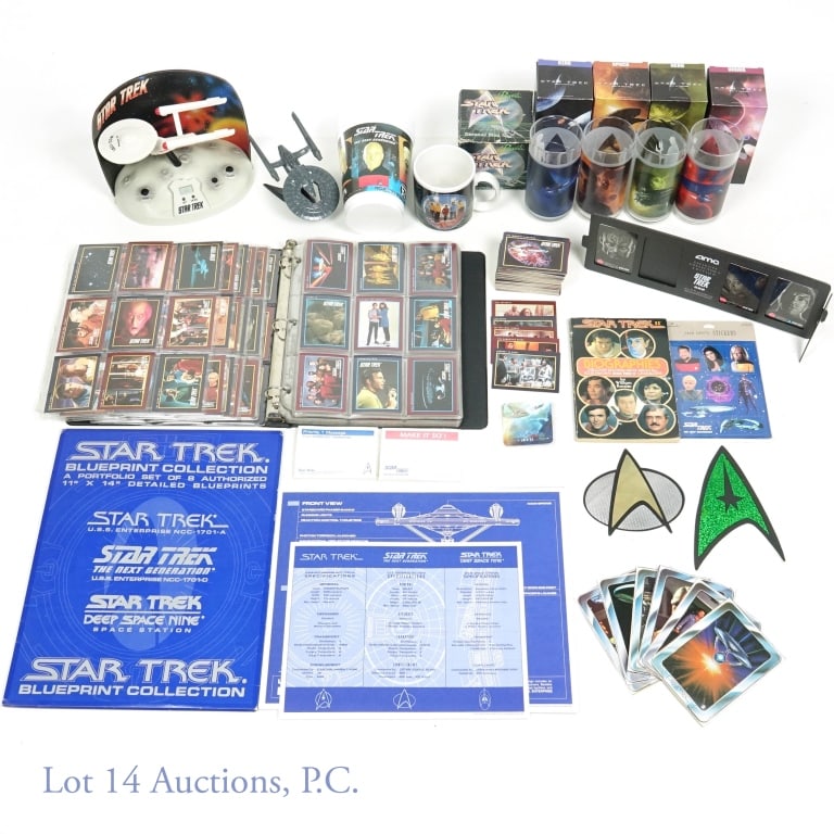 Star Trek Cards, Mugs, Etc. Collectibles: 1991 Impel series 1 & 2 trading cards (#1 - #310) & additional extra cards *** Complete set of 4 drinking glasses from 2008 (all 4 new in box - Kirk - Spock - Uhura - Nero) *** Star Trek Blueprint Col