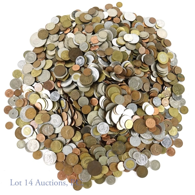 World Coins (20 Pounds): 20 pounds (9.0 kg) of world coins. We did a cursory look and saw coins from Africa, Asia, South America, Europe, Central America, and across a wide range of years. An excellent lot if you plan to trav