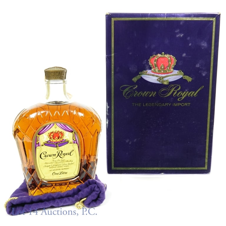 1977 Crown Royal Canadian Whisky: Crown Royal Blended Canadian Whisky. 1977. 80 proof, 1L. With original bag and box.