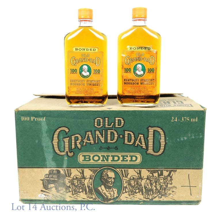 Old Grand-Dad Bonded Bourbon CASE of 24 x 375ml: Old Grand -Dad Bonded Kentucky Straight Bourbon Whiskey. Full case of 24 bottles in original 1994 carton. Orange cap 375ml bottles, 100 proof. Many labels are loose / missing.
