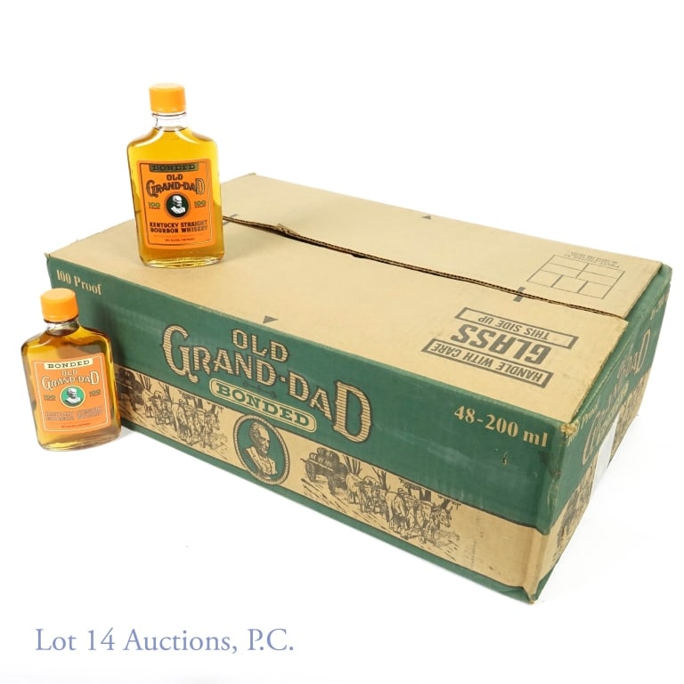 Old Grand-Dad Bonded Bourbon CASE of 48 x 200ml: Old Grand -Dad Bonded Kentucky Straight Bourbon Whiskey. Full case of 48 bottles in original 1994 carton. Orange cap 200ml bottles, 100 proof. 7-20-1995.