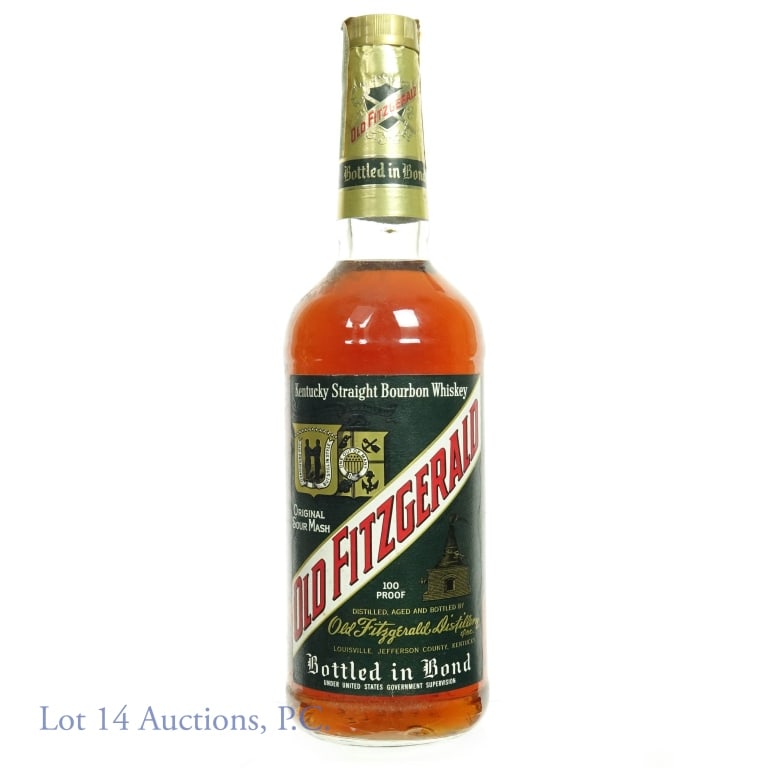1971 - 77 Old Fitzgerald Stitzel-Weller Bonded: Old Fitzgerald Kentucky Straight 6 year old Bourbon Whiskey, Stitzel-Weller Distillery (per tax strip). Bottled in Bond, 100 proof, 4/5 quart. Barreled Spring 1971, Bottled Fall 1977. Good fill. Some