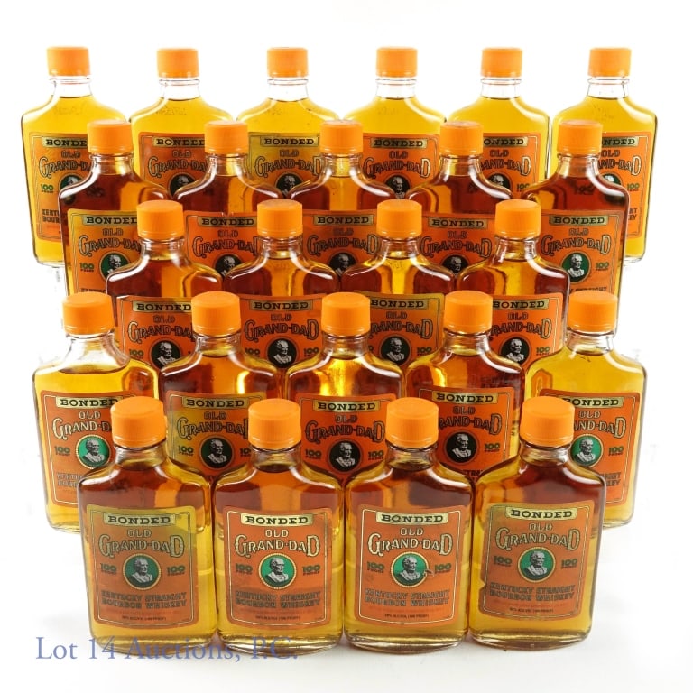 Old Grand-Dad Bonded Bourbon 24 x 200ml: 24 bottles of Old Grand Bottled in Bond orange cap Bourbon Whiskey 200ml, 100 proof. 7-20-1995.
