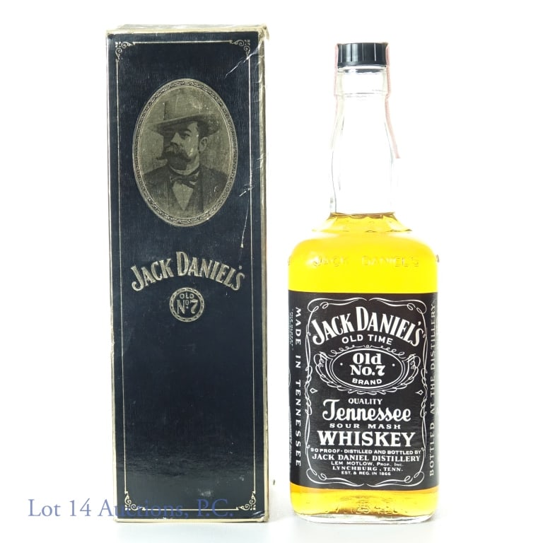 1978 Jack Daniel's Tennessee Whiskey: 1978 Jack Daniel's Old No. 7 Tennessee Whiskey. 90 proof, 750ml. Series 112 tax strip. Comes with original box with some scratches, creases and corner wear.