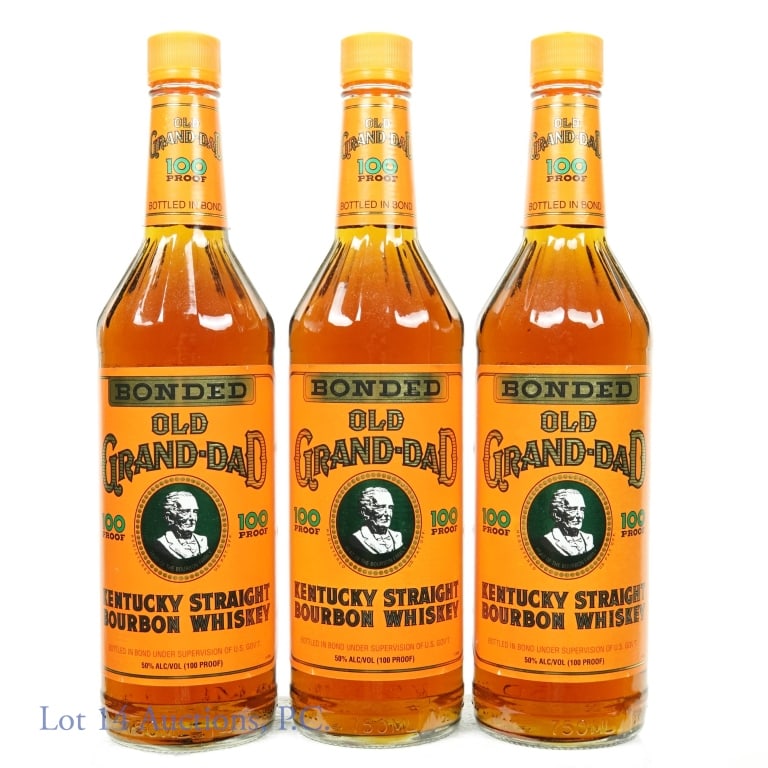 1995 Old Grand-Dad Bonded Bourbon - 3 Bottles: Three bottles of 1995 Old Grand-Dad Bottled in Bond Kentucky Straight Bourbon Whiskey. Orange top bottles.