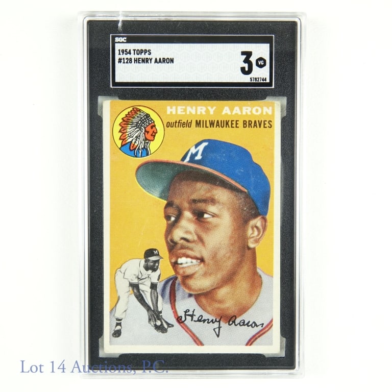 1954 Topps #128 Henry Aaron MLB Rookie Card (SGC 3) (1 of 4)