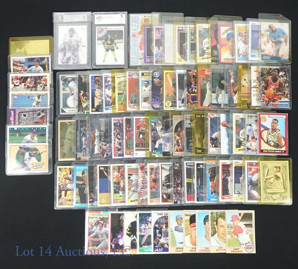 Sports Cards - Many Stars / HOF (82): Collection of 82 sports cards dating back to 1968. Stars include Nolan Ryan, Michael Jordan, Wayne Gretzky, David Robinson, Ken Griffey, Jr, Shaquille O'Neal, and so many more. 1978-79 Topps #155 Jean