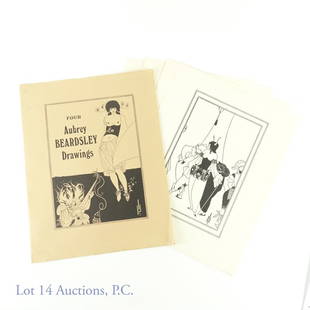 Aubrey Beardsley Penn Prints Lithographs (4): Four Aubrey Beardsley lithographs in a series, 14 x 18" Penn Prints, New York drawings. Drawing 334; Mask of Red Death (Poe). Drawing 335; Venus (Tannhauser). Drawing 336; The Stomach Dance (From Salo