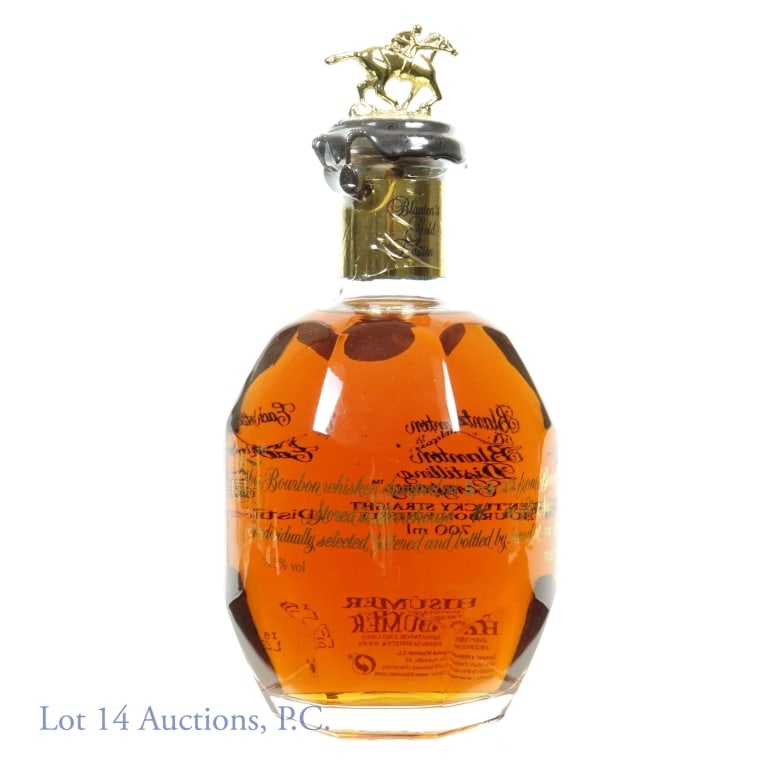 Blanton's Gold Edition "L" Bourbon Whiskey: Blanton's Gold Edition Straight Bourbon Whiskey. Dumped 5-13-22, Barrel No. 44, Warehouse H, Rick No. 29, Bottle No. 161. 700ml, 103 proof. Gold topper "L". Cello present around was seal. Spain import
