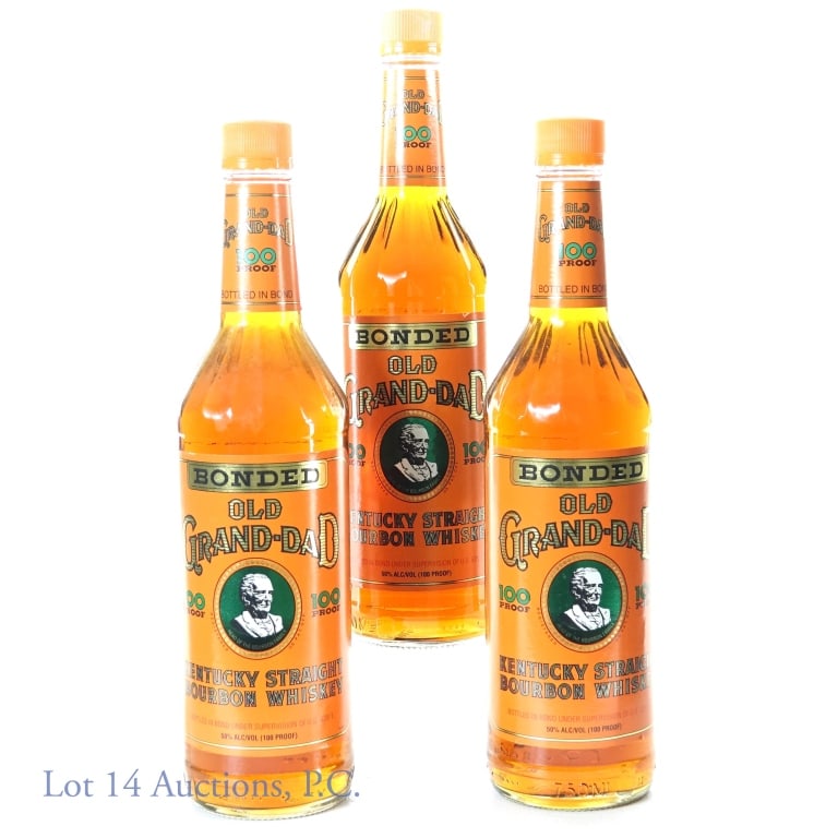 Old Grand-Dad Bonded Kentucky Bourbon (3): Three bottles of Old Grand-Dad Bonded Kentucky Straight Bourbon Whiskey. 100 proof, 750ml. 1995.