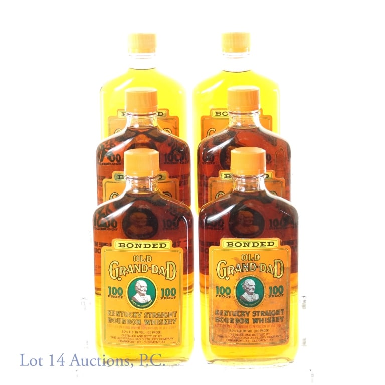 Old Grand-Dad Bonded Kentucky Bourbon 6 x 375ml: Six bottles of Old Grand-Dad Bonded Kentucky Straight Bourbon Whiskey. 100 proof, 375ml. 1994.