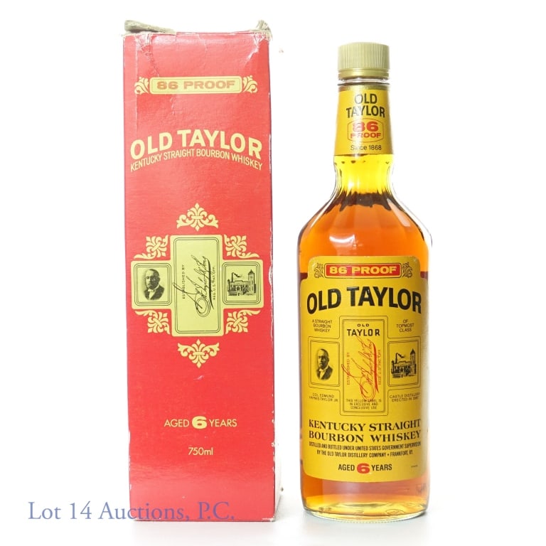 Old Taylor 6 Year Old Kentucky Bourbon Whiskey: Old Taylor Kentucky Straight Bourbon Whiskey. Aged 6 Years. 750 ml, 86 Proof.