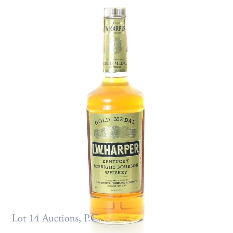 I.W. Harper Bourbon (1960s - 70s): I.W. Harper Kentucky straight bourbon whiskey. 6 years. 86 proof. 4/5 quart. Series 112 (Internal Revenue) tax strip (1960 - 1977).